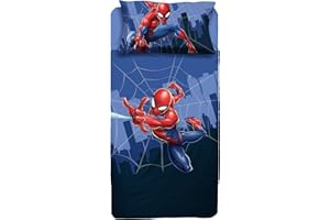 HERMET Spiderman - Juego de sábanas para Cama Individual, sábana encimera, sábana Bajera, Funda de Almohada, Color Azul, 100% algodón, Producto Oficial