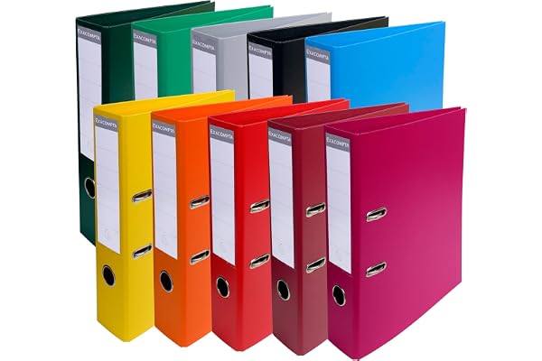 Exacompta 53074E carton de 10 Classeurs à levier intérieur et extérieur en PVC - Dos 70mm A4 coloris 10 couleurs vive ( 1 de chaque couleur).