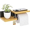 Porte-papier Toilette Mural En Bambou Avec étagère - 31,5x12,5x8,5 Cm, Installation Par Perçage