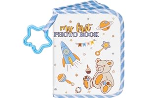 Lanpn Baby Photo Album Holds 17 6x4 Pictures, My First Soft Cloth Family Photo Book with Name Card & Name Tag Sticker, Fabric Kid Memory Keepsake Gift for Baby Shower Newborn Toddler Boy (Bear)