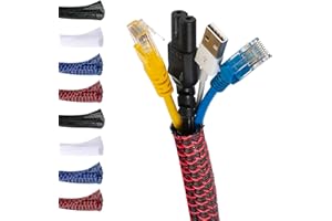 MarketConnect® Gaine Câbles Auto-Fermeture Ø 9mm, L 4m • Range et Cache les Câbles • Idéal pour Bureau et TV • NOIR-ROUGE