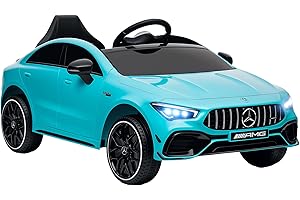 AIYAPLAY Mercedes Benz Licensed 12V Electric Car for Kids, Kids' Electric Ride on with Remote Control, Transport Wheels, Spring Suspension, LED Lights Music, for 3-6 Years - Light Blue