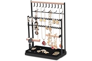 AHYDFSR Schmuckständer, Schmuckhalter, Schmuck Ketten Organizer Ständer mit herausnehmbarem Aufbewahrungsbasis, Schmuckbaum Kettenhalter, Kettenaufbewahrungsständer, für Halsketten, Armbänder, Ringe, Schwarz