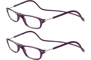 TBOC Pack: Gafas de Lectura Presbicia Vista Cansada – (Dos Unidades) Graduadas +3.50 Dioptrías Montura Morada Oscura Hombre Mujer Imantadas Plegables Lentes Aumento Leer Ver Cerca Cuello Imán