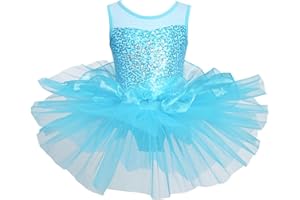YiZYiF Enfant Fille Justaucorps Gymnastique Danse Classique Robe Danse Ballet Latine Jazz Tutu Robe Patinage à Paillettes Soirée Carnaval Bodysuit 2-12 Ans