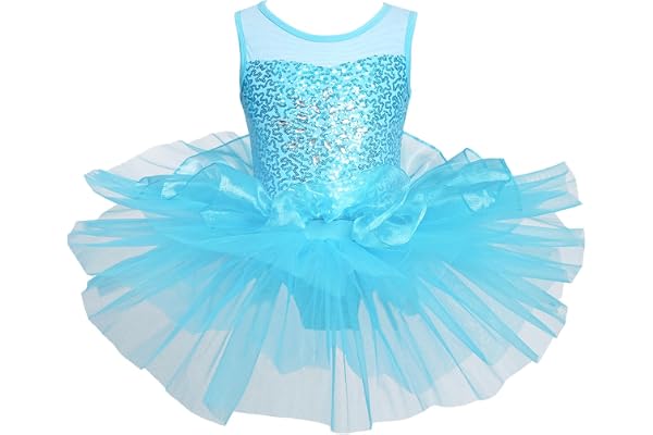 YiZYiF Enfants Filles Tutu Tulle Justaucorps Gymnastique Robe de Danse Moderne sans Manches Robe Ballet Latine Jazz Robe Patinage Paillette Costume Soirée Carnaval 3-10 Ans