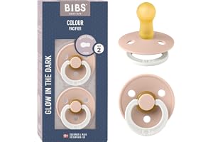 BIBS Colour GLOW Napp, 6-18 månader, 2-pack, Rund sugdel, Blush GLOW | NaturgummiLatex | Storlek 2