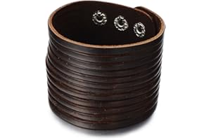 COOLSTEELANDBEYOND Ancha Pulsera de Cuero Hombre Mujer, Pulsera del Abrigo, Cuero Genuino Negro, con Botones Automáticos