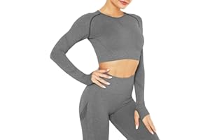 DUROFIT Abbigliamento per Allenamento da Donna Yoga Top Corto a Maniche Lunghe per Palestra Maglietta Sportivi Camicie a Manica Lunga Corto T-Shirt Allenamento Fitness