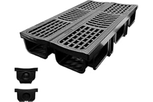 NATOTELA B125 Class Driveway Drainage Channel with HDPE Grate- 2 Pack Total Length 1Mtr Heavy Duty Channel Drain Shallow Profile Trench Drain System for Garage, ParkingLot, Concrete (50Lx14Wx10Dcm)