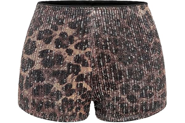 GORGLITTER Damshorts med paljetter, Y2K, partyshorts med leopardmönster, rave, korta byxor med dragkedja, minishorts, hotpants, festivaloutfit