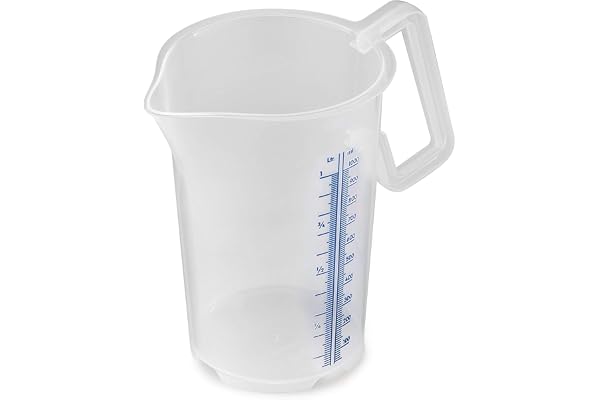 thermohauser Verre doseur avec poignée fermée, 1000 ml, plastique PP, graduation bleue en litres et millilitres, transparent