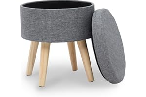 ‎SUHU Pouf Hocker Stuhl Fusshocker Gepolstert Fußbank Rund Schemel Ottomane Polsterhocker Beinablage Sitzhocker Aus Leinen Und Massivholz Mit Stauraum Für Küche Und Wohnzimmer Grau