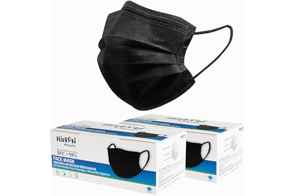 HIBRON 100 Mascarillas Negras Higiénicas Desechables Homologadas CWA 17553: 2020, BFE > 99%.