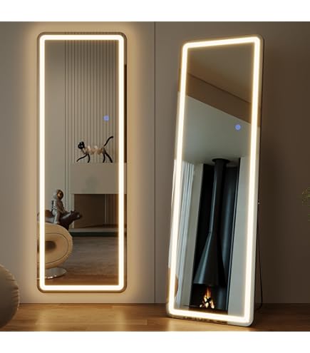 HOMCOM Ganzkörperspiegel mit LED-Beleuchtung, 160 x 40 cm Standspiegel, Rahmen aus Aluminiumlegierung, Groß Wandspiegel, Spiegel für Wohnzimmer, Schlafzimmer, Garderobe, Flur, Silber Schwarz