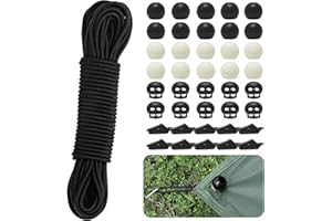 ANYUAN BOY Bungee Straps with Ball,Black Rubber Cord15mx4mm,Elastic String for Bracelets with Ball, Bungee Cords Rubber Cord Tarpaulin Tensioner Rope with 40 Accessories