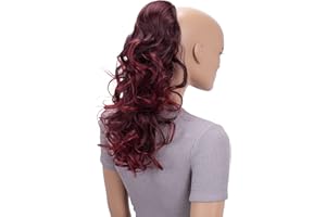 CAISHA Postiche 45 cm, Extension De Cheveux Queue De Cheval Avec Fermeture Par Cordon Ondulé Mélange Rouge PH28