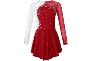 Aislor Tanzkleid Mädchen Pailletten Eiskunstlauf Kleid Kinder Langarm Ballettkleid Tanztrikot mit Rock Kleider Gymnastikanzug Wettbewerb Tanz Kostüme