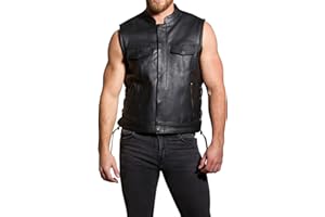 Lesa Collection Mens Real Leather Motorbike Cut Off Biker SOA Style Laced Up - 6XL - Black