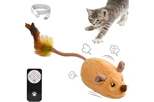DAOUZL Elektrische Spielmaus für Katzen, Fernbedienung Maus Katzenspielzeug, Interaktives Katzenspielzeug mit LED-Licht Realistischen Geräuschen USB-Aufladung, Katzen (Gelb)