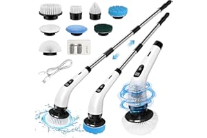 Wothfav Brosse Nettoyage Electrique, Brosse Electrique Nettoyage, Rechargeable USB, Brosse de Nettoyage Electrique 8 en 1, Brosse Nettoyage avec Tige Télescopique et Têtes de Brosse pour Salle de Bain
