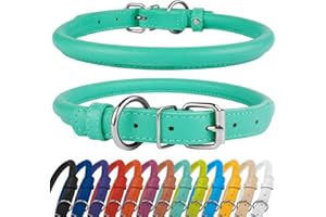 CollarDirect Zwijana skórzana obroża dla psa, miękka, wyściełana, okrągła obroża dla szczeniaka, ręcznie wykonana obroża z prawdziwej skóry, dla małych i dużych kotów, czarna, różowa, czerwona,