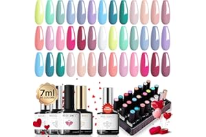 Modelones Smalto Semipermanente Unghie Set 24PCS Kit Semipermanente Unghie 20 Colori Neon Pastello con Base e 3 Opaco&Glitter&Lucidi Top Coat Semipermanente Smalti per Unghie in Gel per Estate,7ml