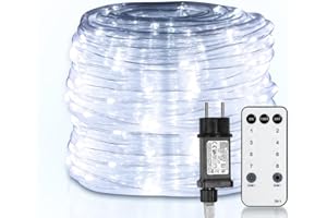 Yakimz Tuyau lumineux LED de 20 m, 200 LED, étanche, avec télécommande et minuterie, pour extérieur, balcon, terrasse, mariage, fête, blanc froid