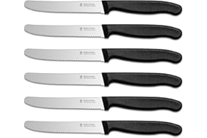 targzier Frühstücksmesser 6 Stück,Hochwertige Edelstahl Tafelmesser,Langlebiges Brötchenmesser,Kunststoffgriff Tomatenmesser Wellenschlif,Schwarzes Brotzeitmesser,Scharfe Messer&Spülmaschinenfest