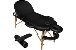 TecTake Portable Massage Table Oval 3 Sections + Bag and 2 Pillows (Black | No. 400192)