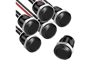 RUNCCI-YUN 5 szt. 12 mm, wodoszczelny, metalowy przełącznik przyciskowy, stal nierdzewna, przełącznik chwilowy 12 V, do klaksonu, dzwonka, automatycznego, okrągłego, mini przycisku, kolor czarny