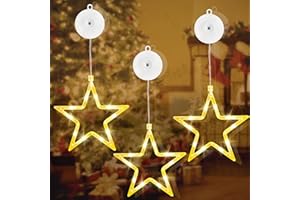 ‎SYLVWIN sylvwin LED Sterne Weihnachtsdeko Fenster 3 Stück,10 LED Weihnachtsdeko Innen mit Timer, Warmweiß Lichterkette Sterne für Fenster Deko Weihnachten Deko, Balkon, Party, Hochzeit