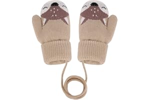 JIAHG Kinder Winter Handschuhe Fäustlinge Baby Cartoon Fausthandschuhe Halshandschuhe Dicke Doppelt Strickhandschuhe Niedliche Fuchs Handschuhe, 1-3 Jahre alt, Spielen, Laufen, Skifahren Bedarf