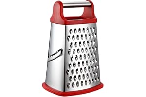 VBOK IGFE 4 Côtés Rapeuse Legume Manuelle INOX, Râpe À Fromage Pour Râper Grossièrement Et Fine,Pour Fruits,Légumes, Carottes,Fromage,Passe Au Lave-vaisselle (Rouge)