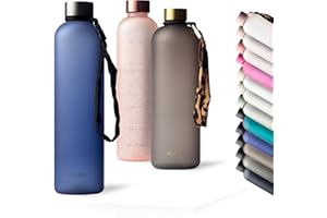 MAMEIDO Gourde 1 l, Bouteille d'eau Design Plastique avec Marqueur de Temps de Motivation, sans BPA, étanche (Sapphire Blue)