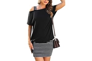 Gyabnw Vestidos Mujer Casual Verano 2 en 1 Camiseta y Vestido Elegante Vestidos de Fiesta Vestido de Playa con Estampado Retro