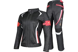 YuanDiann Damen Motorradkombi 2-teiliges Set mit Protektoren Motorradhose & Motorradjake Wasserdicht Reflektierend Textil Motorradbekleidung Motorcross Schutz Jacke und Hose