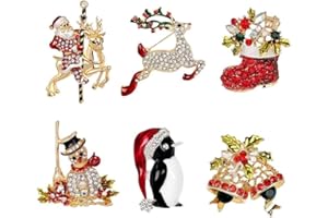 Poluka Christmas Brooch Pin Set For Family - Pack of 6pcs Cute Crystal Christmas Brooch Pin for Festival Gift Party Decoration Ornaments Gifts Christmas Pins Decoration