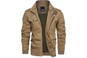 KEFITEVD Men's Military Bomber Jackets Cargo Work Jacket Casual Full Zip Coat Windbreaker