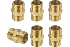Flintronic Dubbelnippel mässing G1/2 tum (Ø 20 mm), 6 stycken, med gummitätningar, sexkantnipplar, mässingsbeslag, för ventil