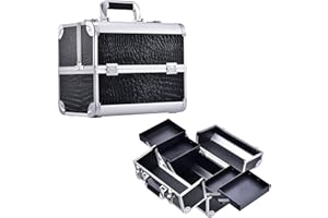 Malette Maquillage Grande Malette Manucure Malette Cosmétiques en Aluminium Beauty Case Mallette Rangement Malette Esthetique Malette Onglerie Vanity Maquillage Boite Maquillage, Noir