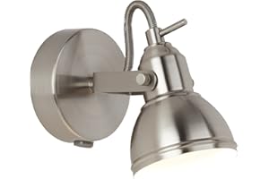 LIGHTS4LIVING Retro/Industrial Design Satin Chrome Single 1 Way Wall Spot Light with Switch