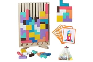 Pmueuff Tetris in Legno, Giocattolo Educativo, Giochi Montessori 3 4 5 6 Anni, Gioco di Impilamento Tetris con Tessera, Giocattolo a Puzzle, Colorato, Blocchi Geometrici, Regalo per Bambini