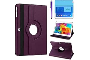 R.SHENGTE Case for Samsung Galaxy Tab 4 10.1 inch (SM-T530 SM-T531 SM-T535) - 360 Degree Rotating Stand Case Full Protective Smart Cover,with Stylus Pen,Screen Film (Purple)