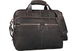 STILORD 'Explorer' Cartable de Professeur Cuir Sac d'enseignant Sac d'affaire Hommes Sacoche d'ordinateur Sac de Bureau Serviette de Travail Sac à Bandoulière