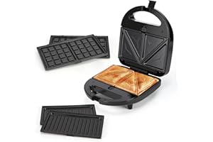 ‎AIGOSTAR Sandwichmaker 3 in 1, Sandwichtoaster, Kontaktgrill, Waffeleisen 3 in 1, 3 Abnehmbare, Spülmaschinengeeignete und Antihaftbeschichtete Grillplatten, Dreieckig Sandwich Maker 30JVU, 750 W