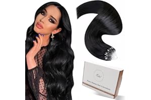 ‎HETTO Hetto Real Hair Extensions, Micro Ring Black Micro Ring Extensions, Real Hair Natural Micro Extensions, Remy Real Hair Black Straight #1 55 cm 50 g