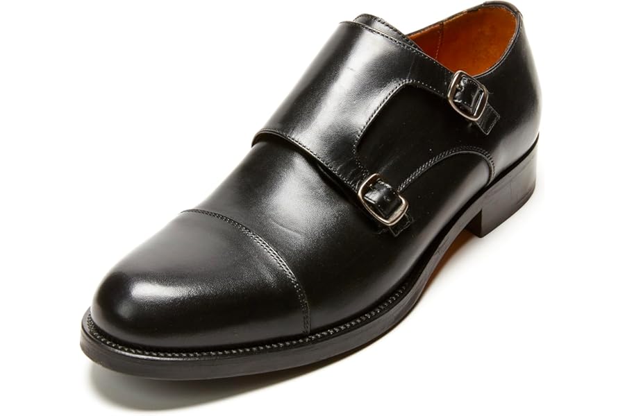 BRITISH PASSPORT - Scarpe da Uomo Eleganti con Doppia Fibbia in Vera Pelle e Soletto in Memory Foam - Suola Gomma Superleggera - Made in Italy