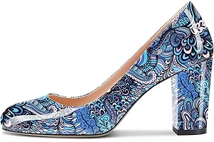 Aachcol Mujer Pumps Chunky Ancho Alto High Heel Cerrado el Dedo del pie Redonda Punta Slip-on Zapatos 8 CM