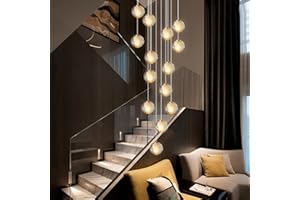 KJLARS Współczesne lampy wiszące LED Regulowana wysokość kryształowy żyrandol nadaje się do salonu Stół jadalny schody Sypialnia Lampy (14 lampek prostokąt)